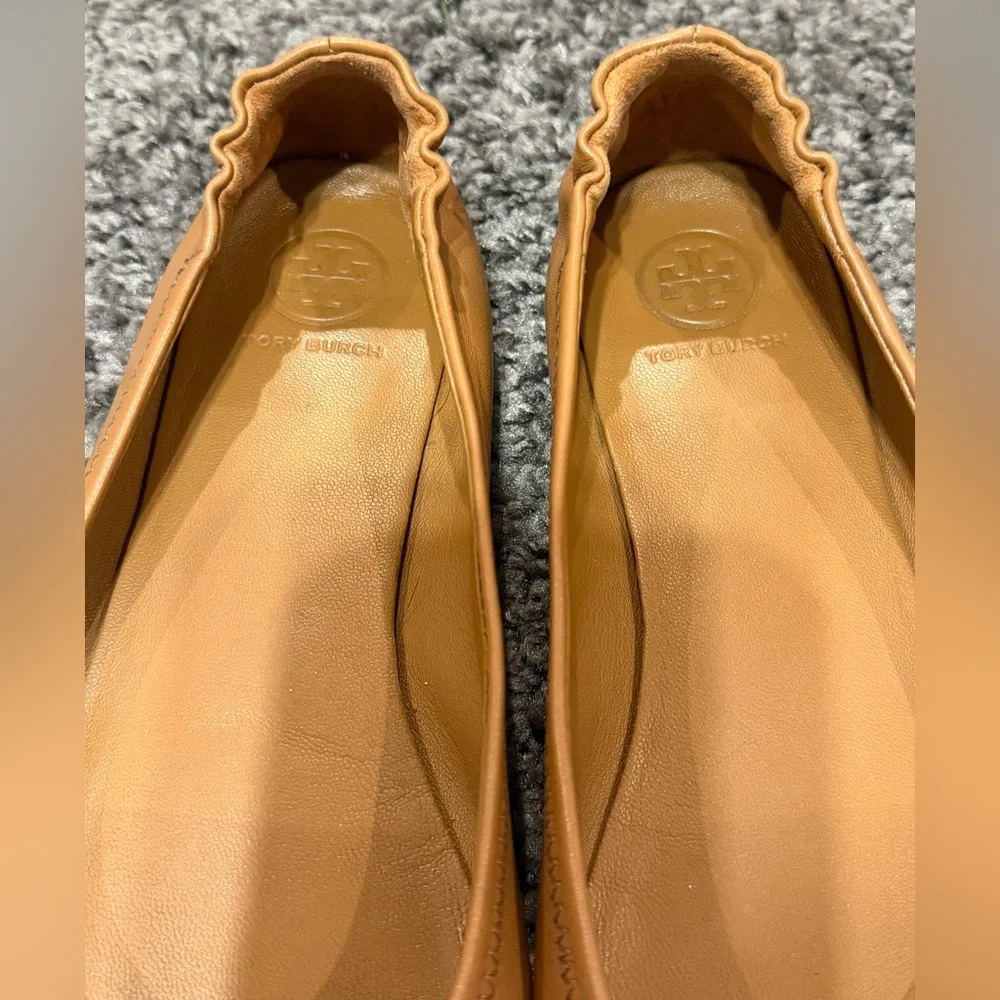 Tory Burch Minnie Travel Ballet Flat In Royal Tan/Gold Sz Womens 6.5